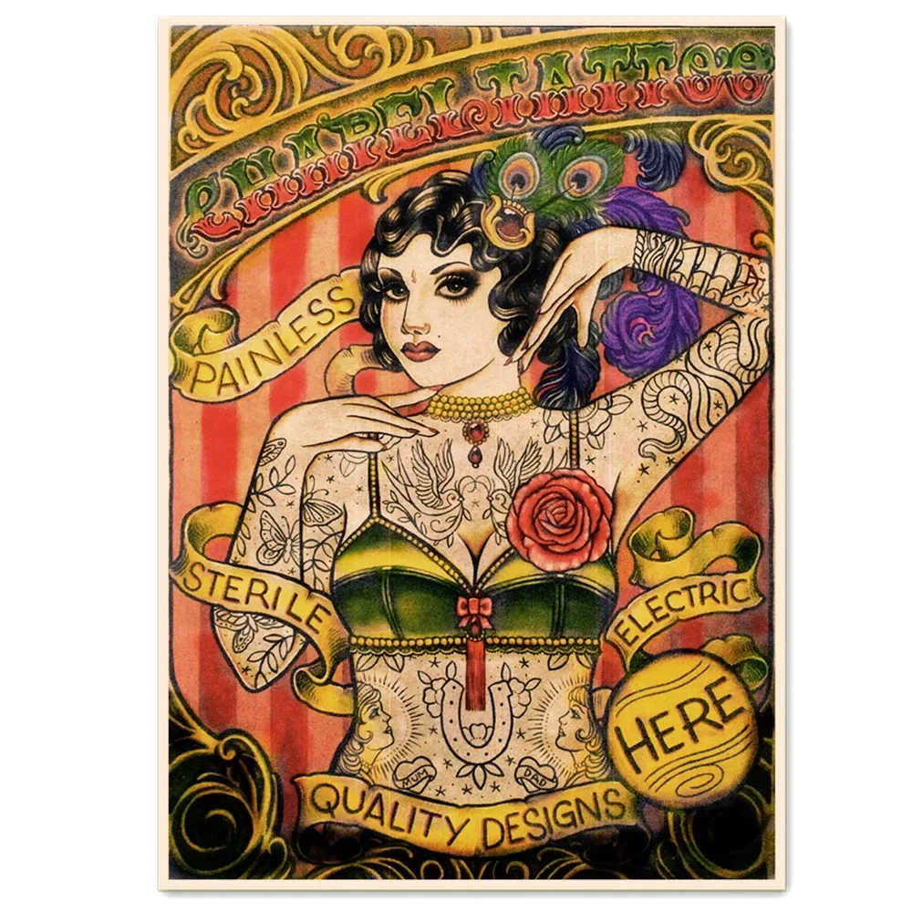 CHAPEL Tattoo Art Настенные картины Винтаж Крафт-бумага Плакат и принты Домашний декор