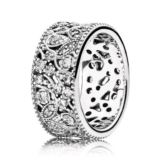 

Authentic 925 Sterling Silver Sparkling Shimmering Leaves Thick Band With Crystal Ring For Women Wedding Party Fashion Jewelry