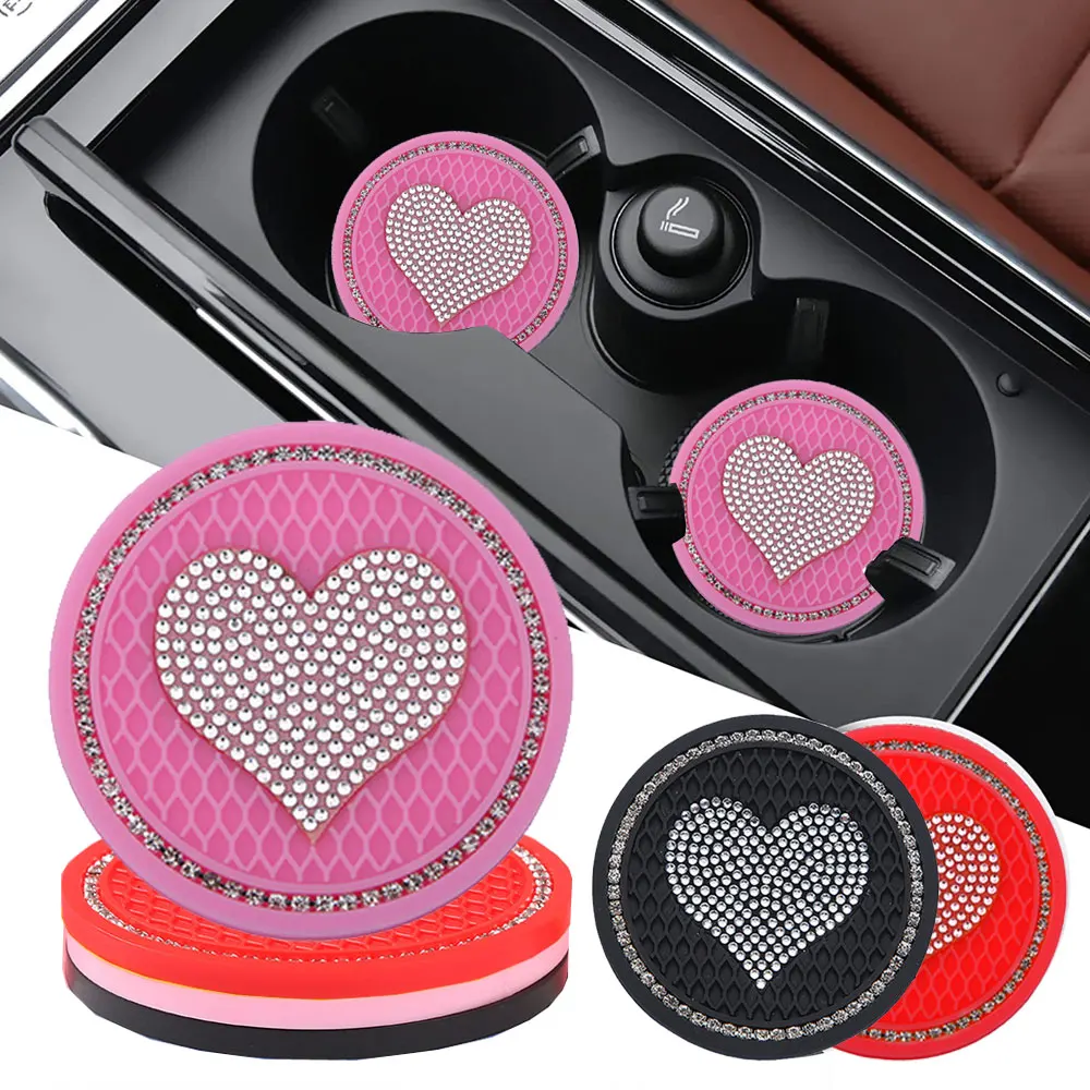 

2PCS Diamond Car Coaster Water Cup Slot Non-Slip Mat Silica Gel Pad Cup Holder Mat Car Gadget Bling Car Accessories for Woman