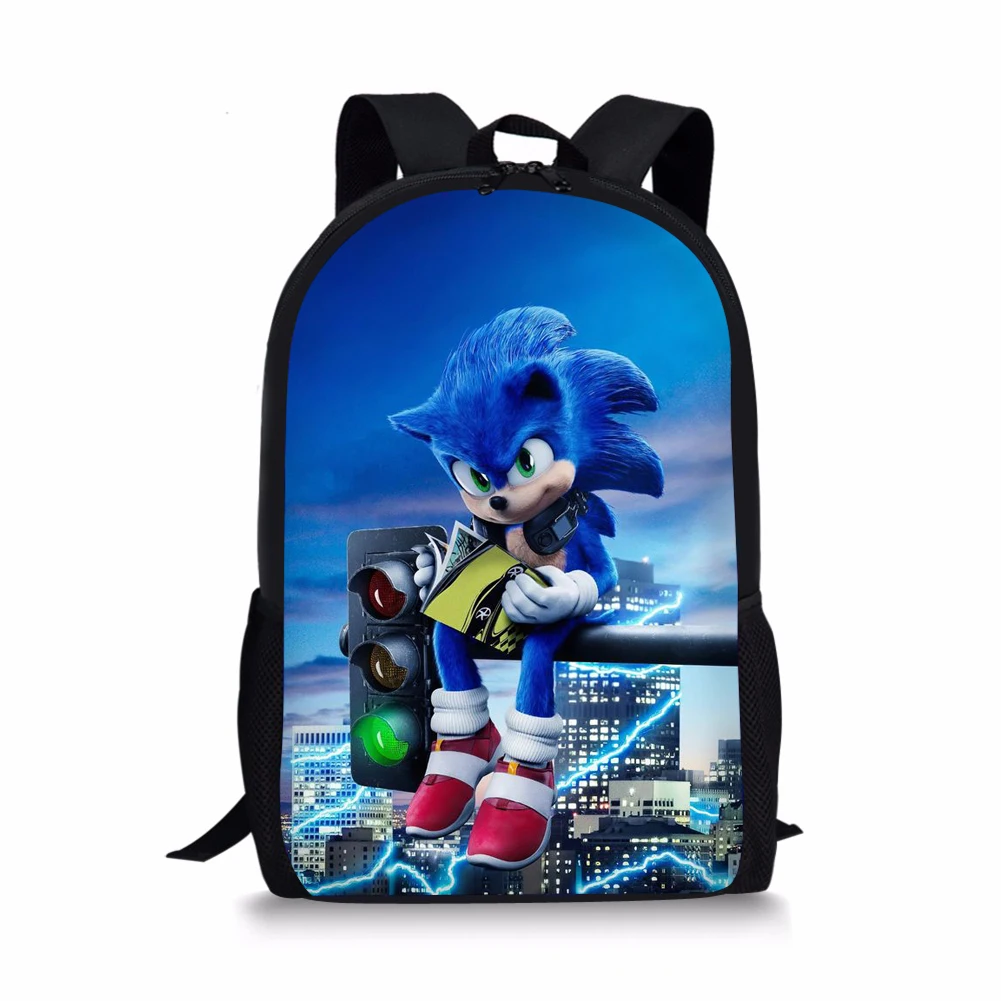 New-Sonic Pattern Print School Bags Daily Travel Climbing Durable Backpack Trendy Birthday Gift for Kids Fashion Knapsack