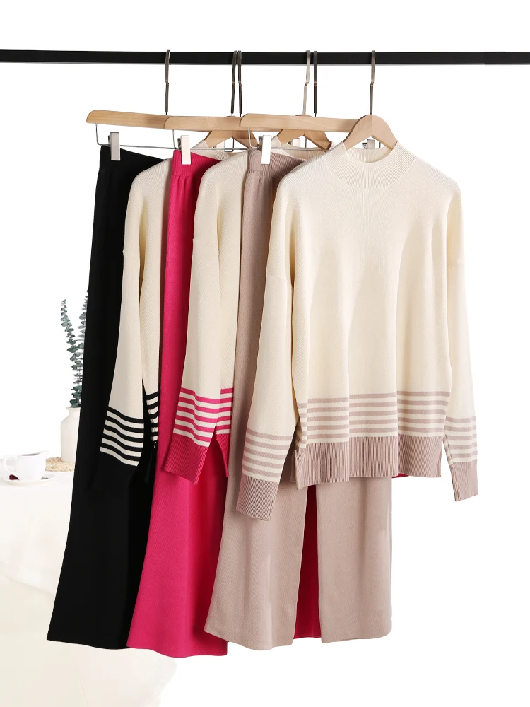 Женский Спортивный Костюм Trikotaj Realeft Комплект Из Двух Предметов Полосатый Свитер