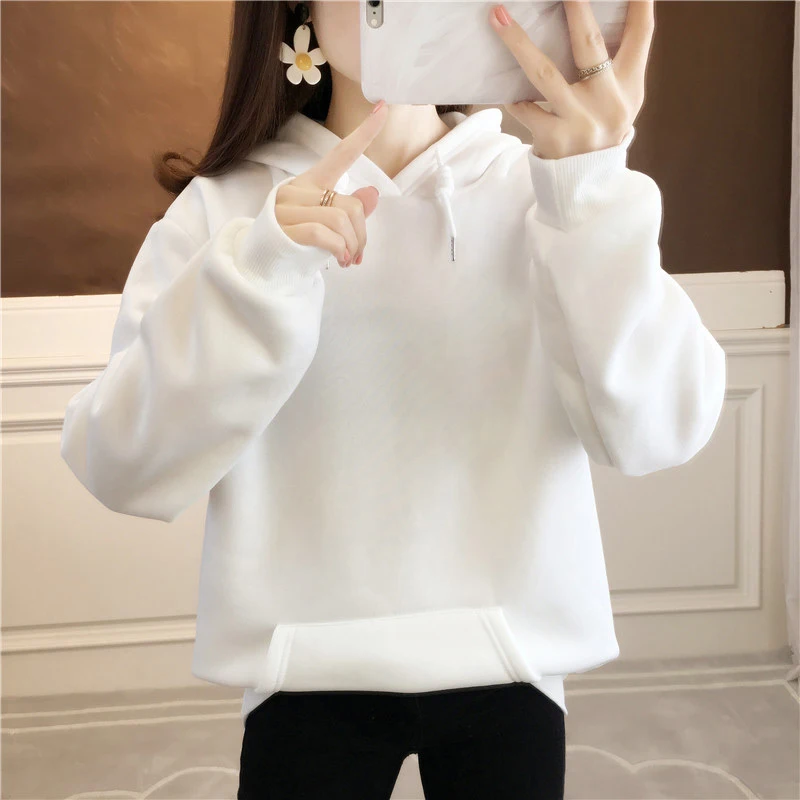 

Осень 2022, подходящая ко всему Одежда, женские пуловеры, Осенний флисовый Свитшот оверсайз с круглым вырезом, худи бойфренда для женщин