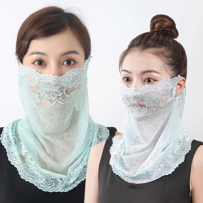 

Women Face Cover Masks Lace Sunshade Mask Women'S Summer Thin Neck Neck Scarf Universal Fake Collar Hanging Ear Scarf Вуаль