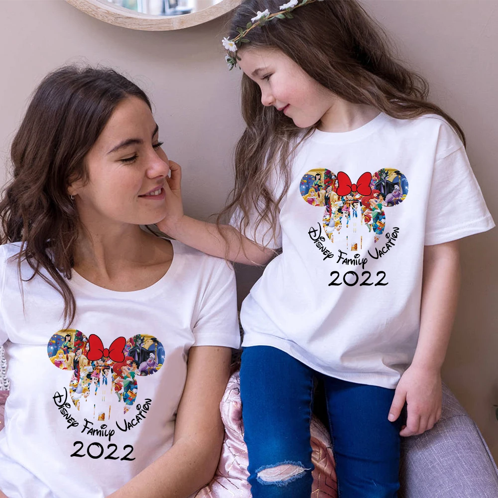 Disney aile tatil Camisetas Mujer Minnie prensesler İspanya moda tişörtler kadın yaz 2022 anne çocuklar eşleşen gömlek