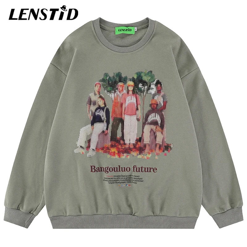 

LENSTID Autumn Men Sweatshirts Hip Hop Graphic Letter Print Pullover Hoodies 2022 Harajuku Streetwear Casual Cotton Sweat Shirts