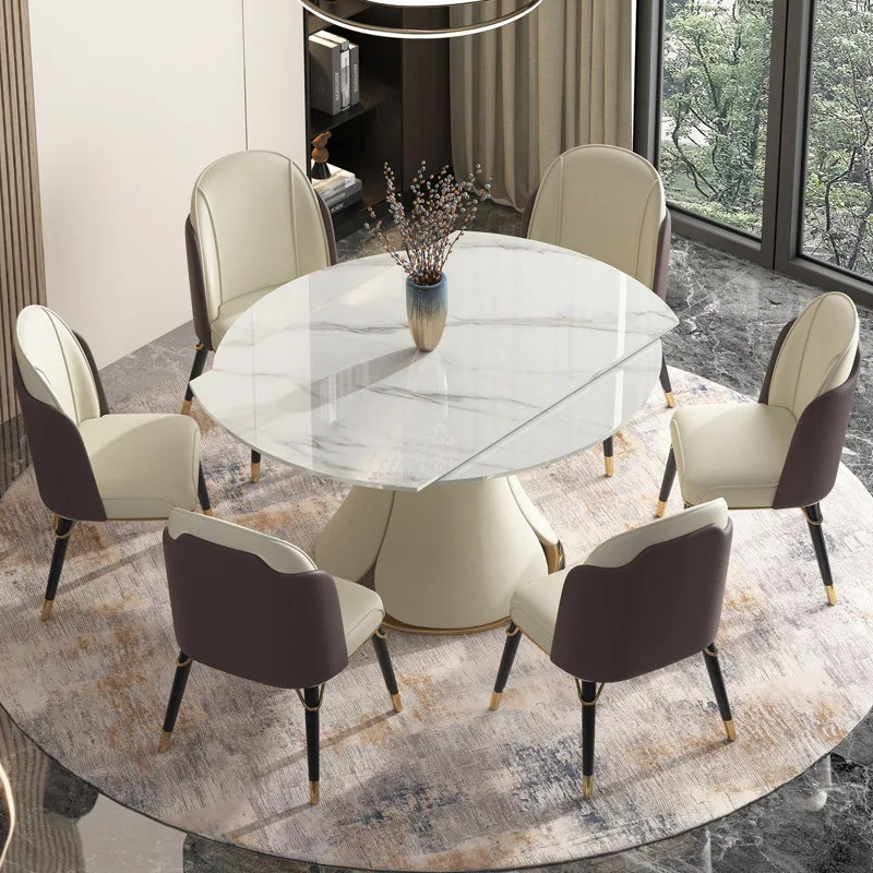 

Luxury slate dining table telescopic rotary folding variable round table modern simple household small-sized dining table and ch