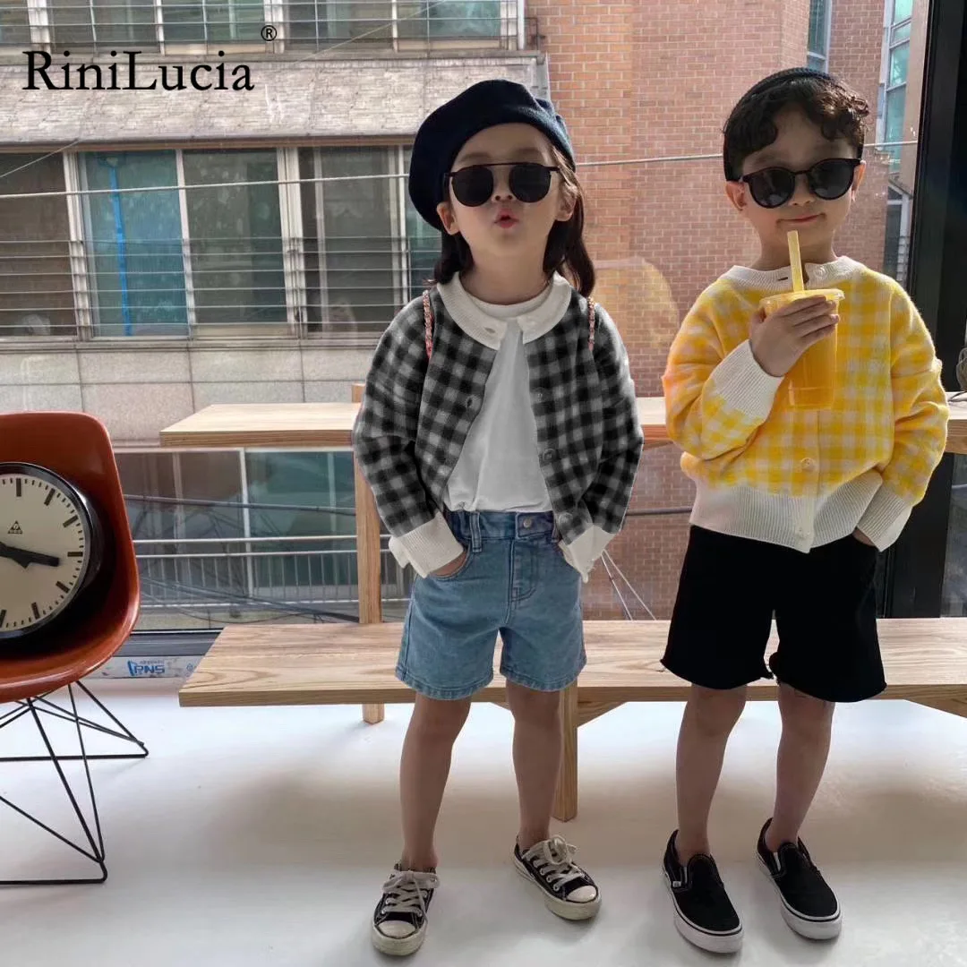 

RiniLucia Spring Autumn Plaid Knitted Cardigan Sweater Baby Children Clothing Boys Girls Sweaters Kids Wear Baby Boy Clothes