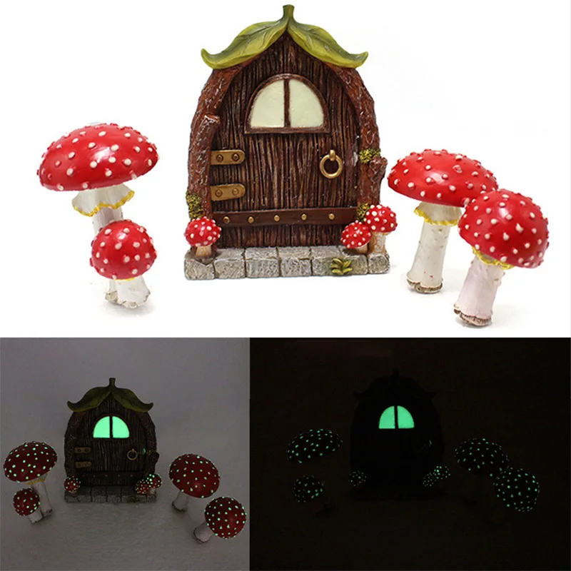 

4pc Luminous Resin Artificial 3D Mushroom Ornament Miniatures Moss Resin Crafts Decorations Stakes Craft Mini Garden Accessories