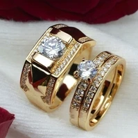 1pcs luxury women ring metal carving gold color inlaid zircon crystal couple ring bridal engagement wedding jewelry
