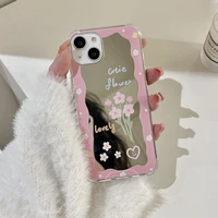 ins fashion pink floral flower mirror iphone case for iphone 13 11 12 pro xs max x xr 7 8 plus cover soft cases