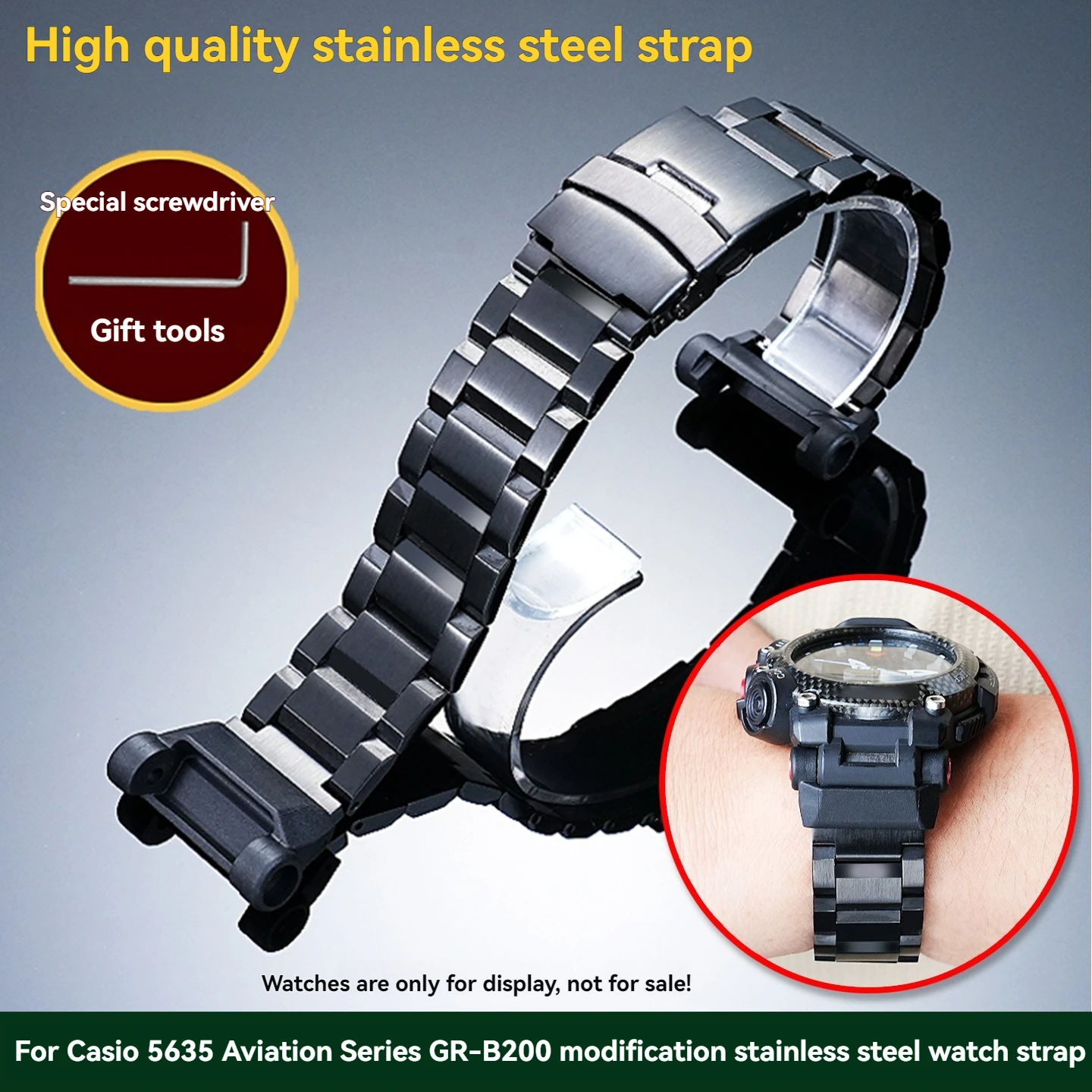Фото Для Casio G-SHOCK 5635 Aviation Dominator GR-B200: аксессуары для часов из высококачественной стали, ремешок для часов gr-b200, мужская цепочка для часов из нержавеющей стали. №1