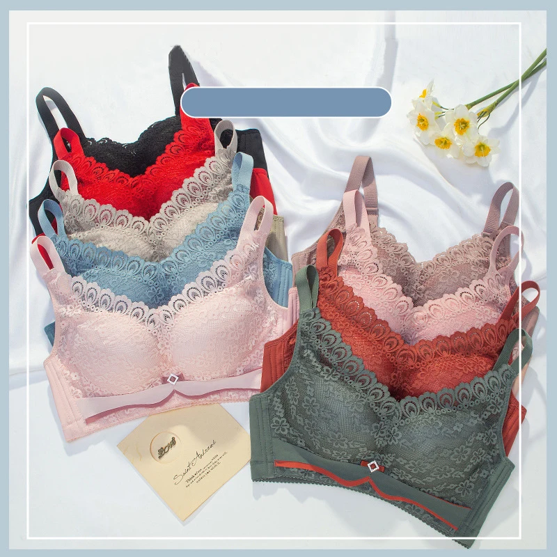 

Underwear Women's Small Chest Gathering Sexy Bra No Underwire Bra Medium Thickness Adjustment Type Lace Anti-Sagging Bra Cover
