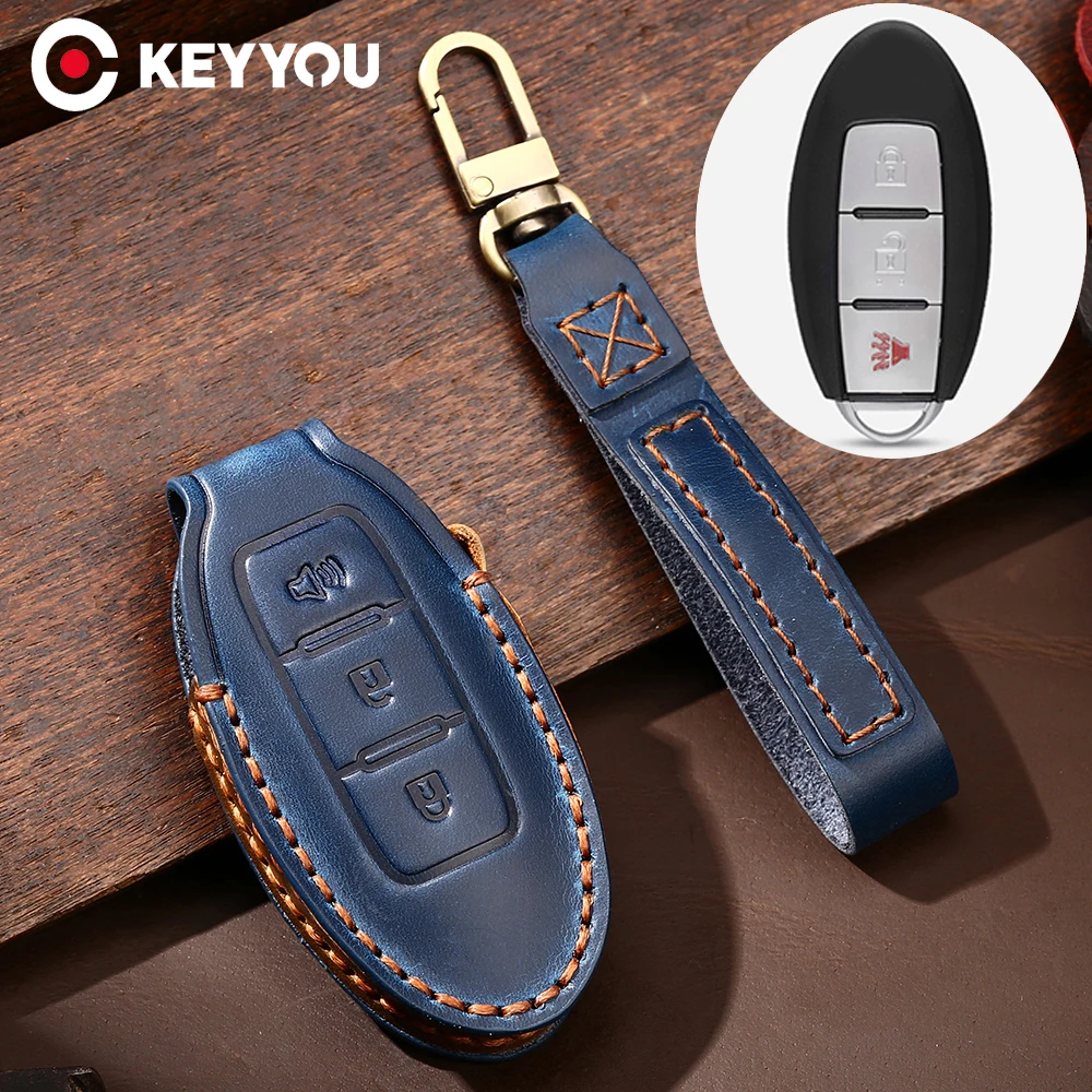 

KEYYOU 3 Buttons For Nissan Infiniti EX35 FX35 FX50 M56 G35 G37 JX35 QX50 QX60 QX80 Protect Cover Leather Car Key Case