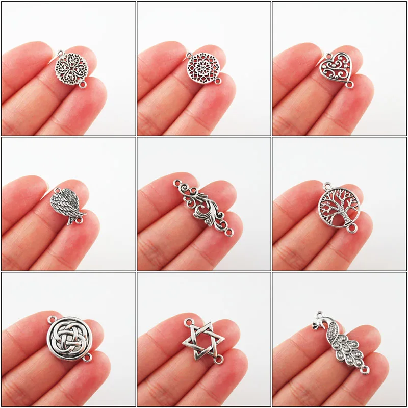

Fashion New Animal Peacock Flower Tree Heart Wings Charms Tibetan Silver Plated Connetors For Gifts Jewelry