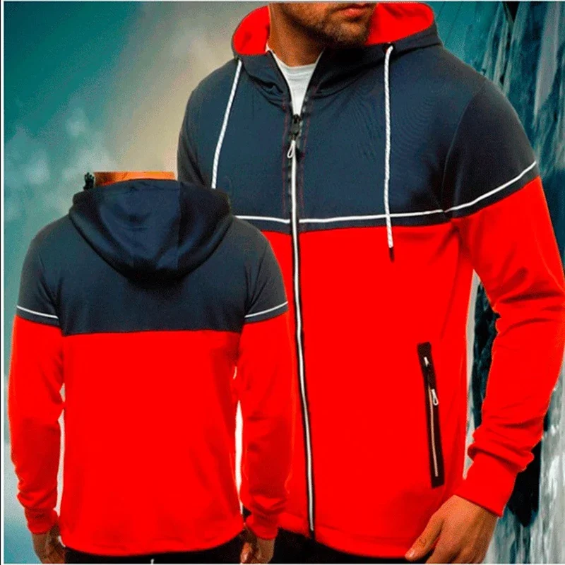 

Spring And Autumn New Fashion Men's Jacket Casual Coat Zipper Drawstring Hoodies Patchwork Male Sweatshirt Clothing For Man