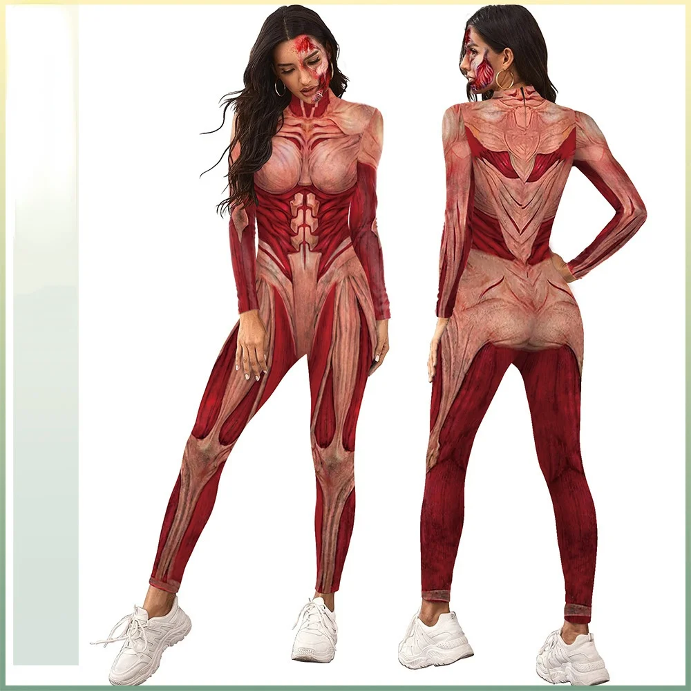 

Halloween Cosplay Costumes for Men Women 3D Attack on Titan Anime Printed Muscle Zentai Bodysuit Jumpsuits