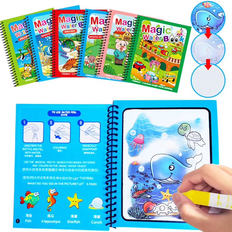 

Children Painting Toys Reusable Coloring Book Magic Water Book Drawing Book Sensory Early Education Kids Toys Magic Water Pen