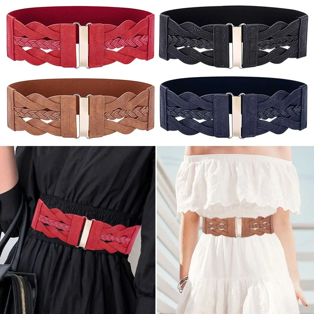 

Fashion Casual Stretch Ladies Dress Cummerbands Waist Band Metal Buckle Waistband Wide Elastic Belt