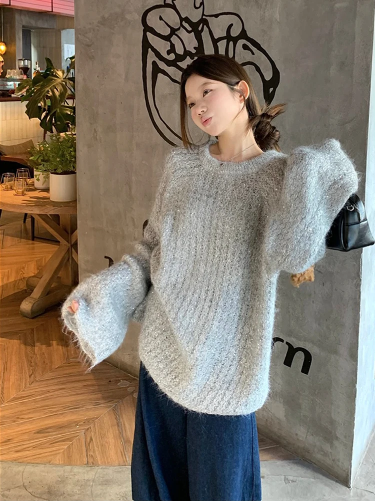 Осенне-зимний двусторонний свитер в корейском стиле с милым бантом женский