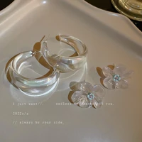 silver needle transparent texture flower earrings korean simple small fresh fashion earrings design all match earrings