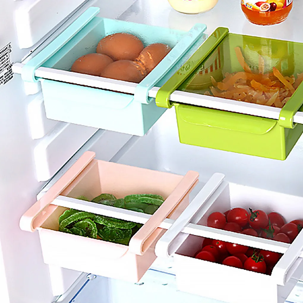 Fridge Under Shelf Storage Holder Container Home Refrigerator Under Shelf Tray Space-Saving Drawer Kitchen Organizer Accessories