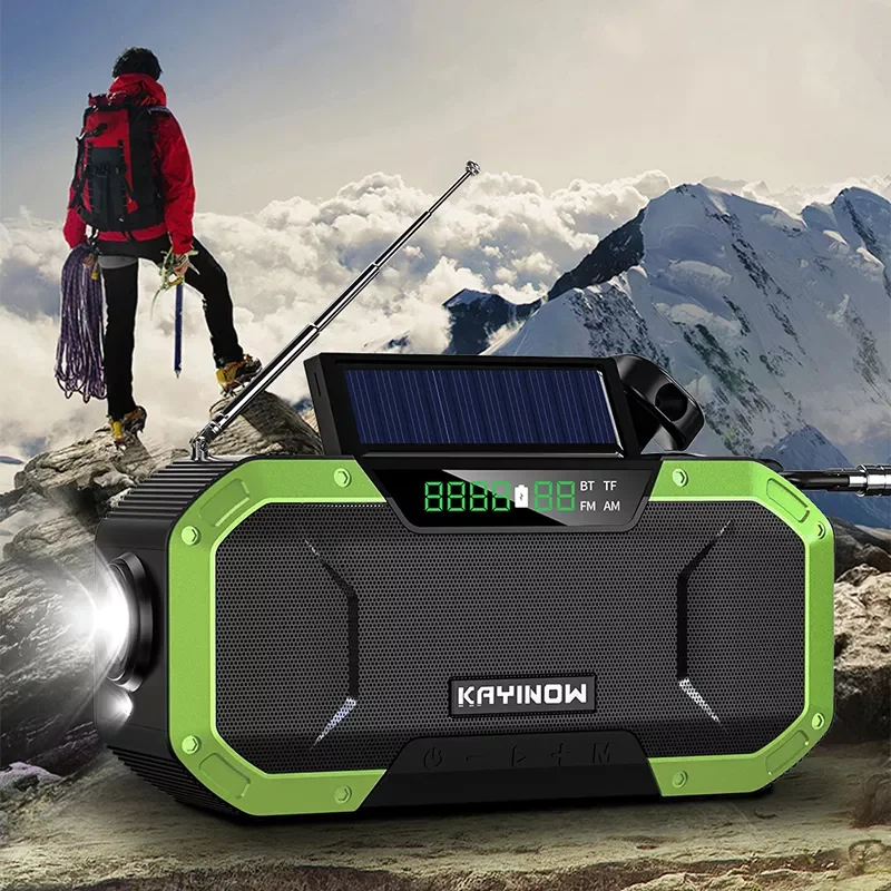 

2023New Portable Bluetooth-compatible Speaker Waterproof Surround Sound System Solar Hand Crank Outdoor Multifunctional Emergenc