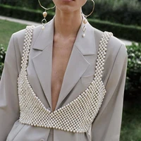 sexy women corset top 2022 pearl handmade beaded vest light luxury temperament suspenders tank top woman crop top women bag