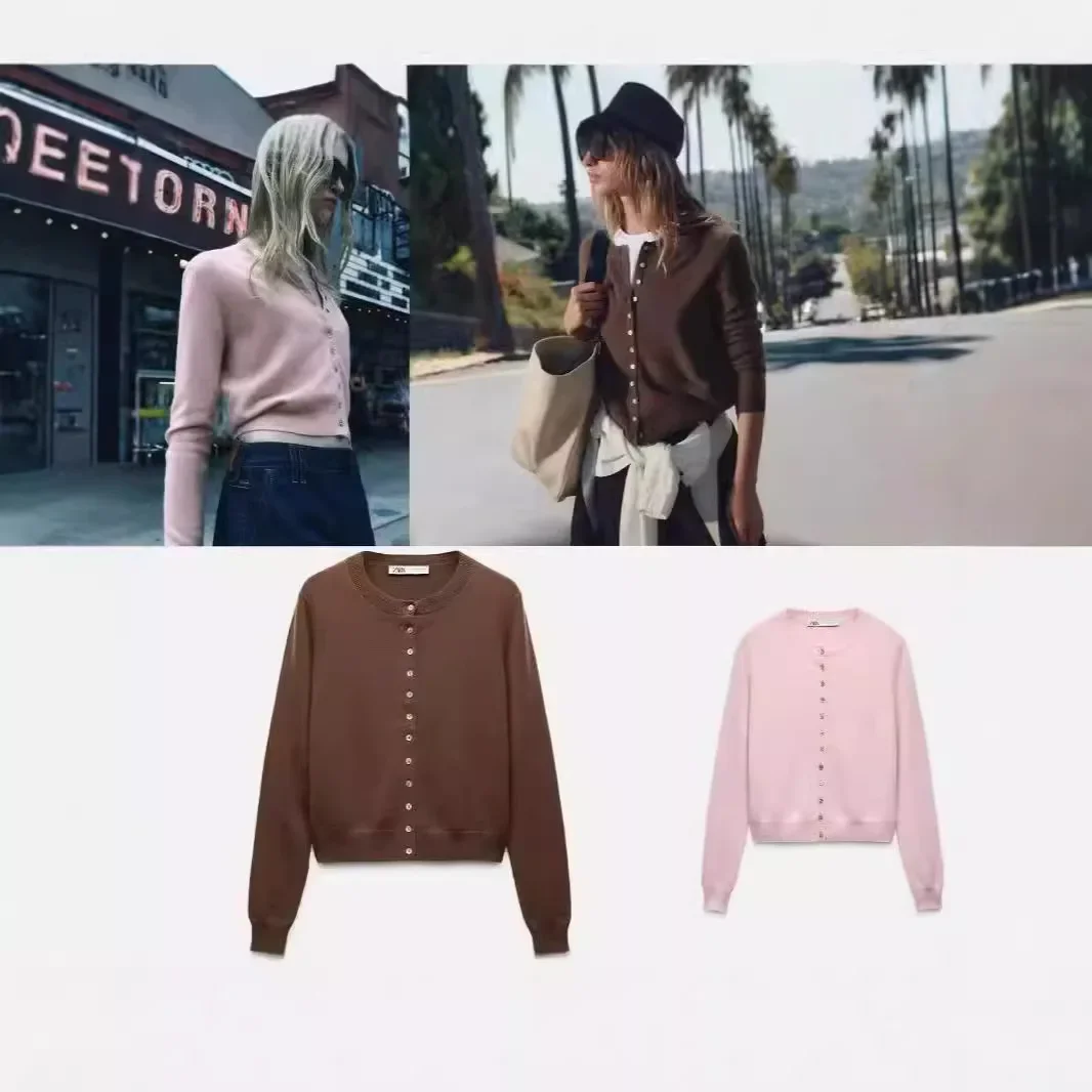 Женский вязаный кардиган-свитер однотонная куртка с круглым вырезом простой