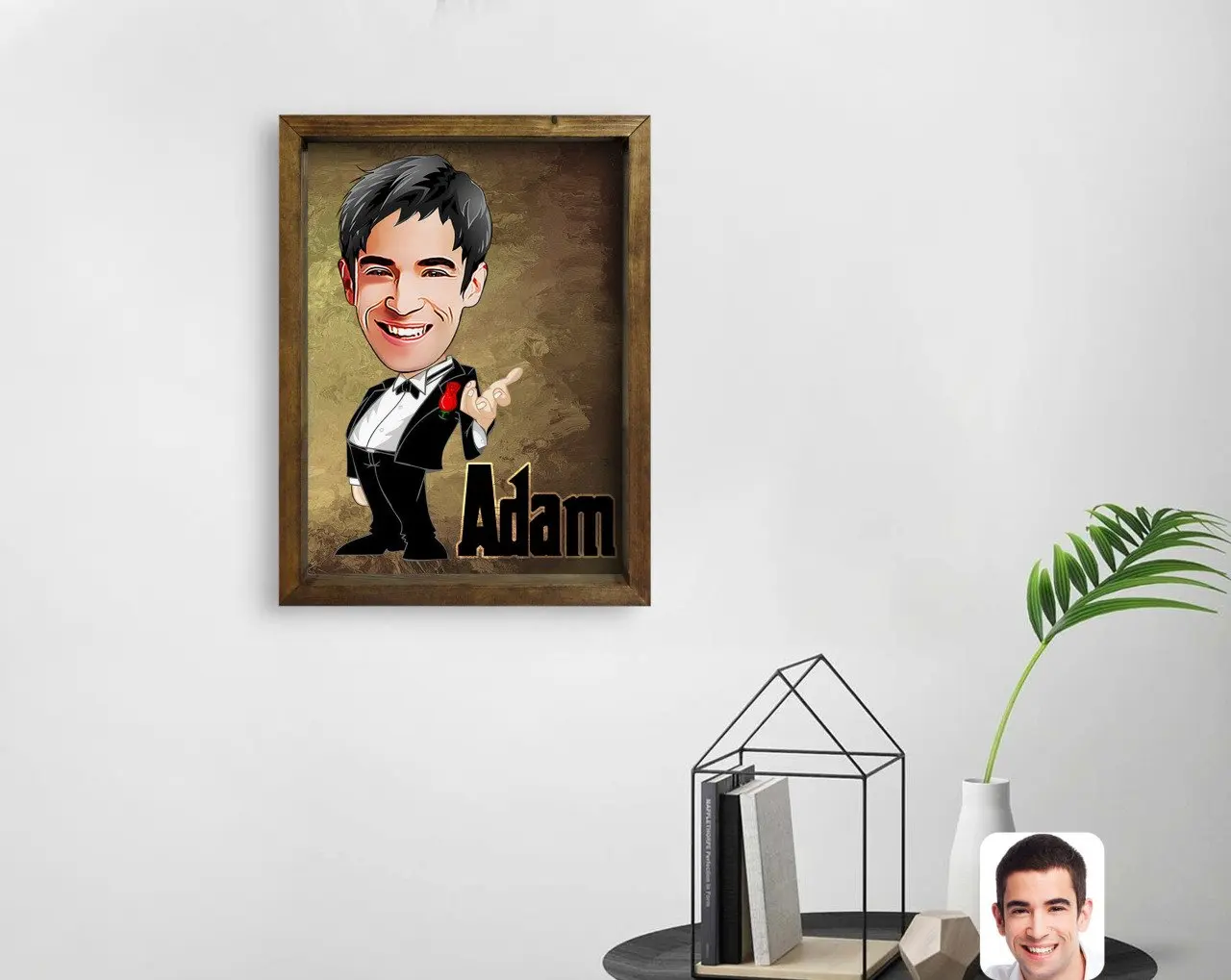 

Персонализированный мужской стол с карикатурой из натурального массива дерева 45x65 см-1