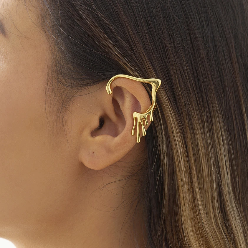 

Exaggerated Irregular Ear Clip for Women Statement Gold Color Drop Shaped Clip Earrings on Ear Cartilage Jewelry