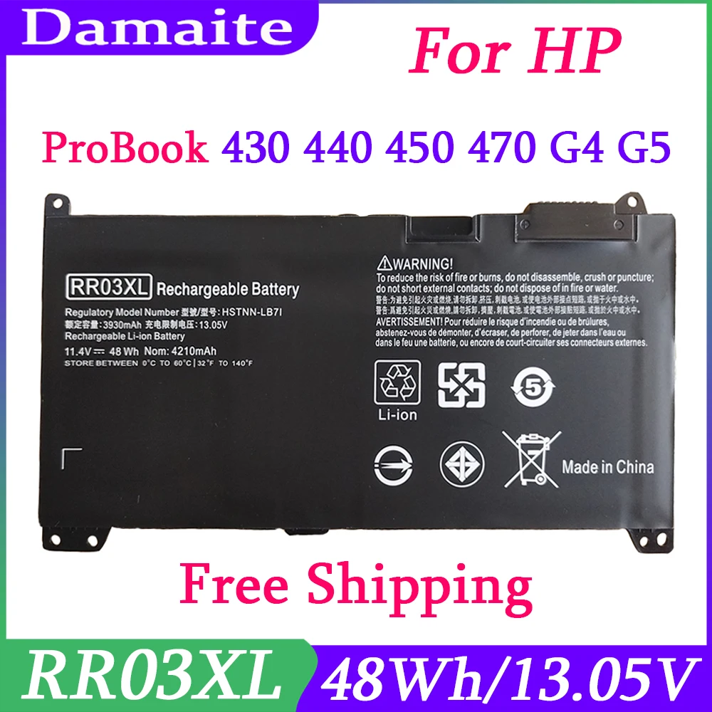 RR03XL Аккумулятор для HP ProBook 430 440 450 455 470 G4 G5 HSTNN-PB6W HSTNN-UB7C HSTNN-LB71 851477-832 Ноутбук 11 4 В 48