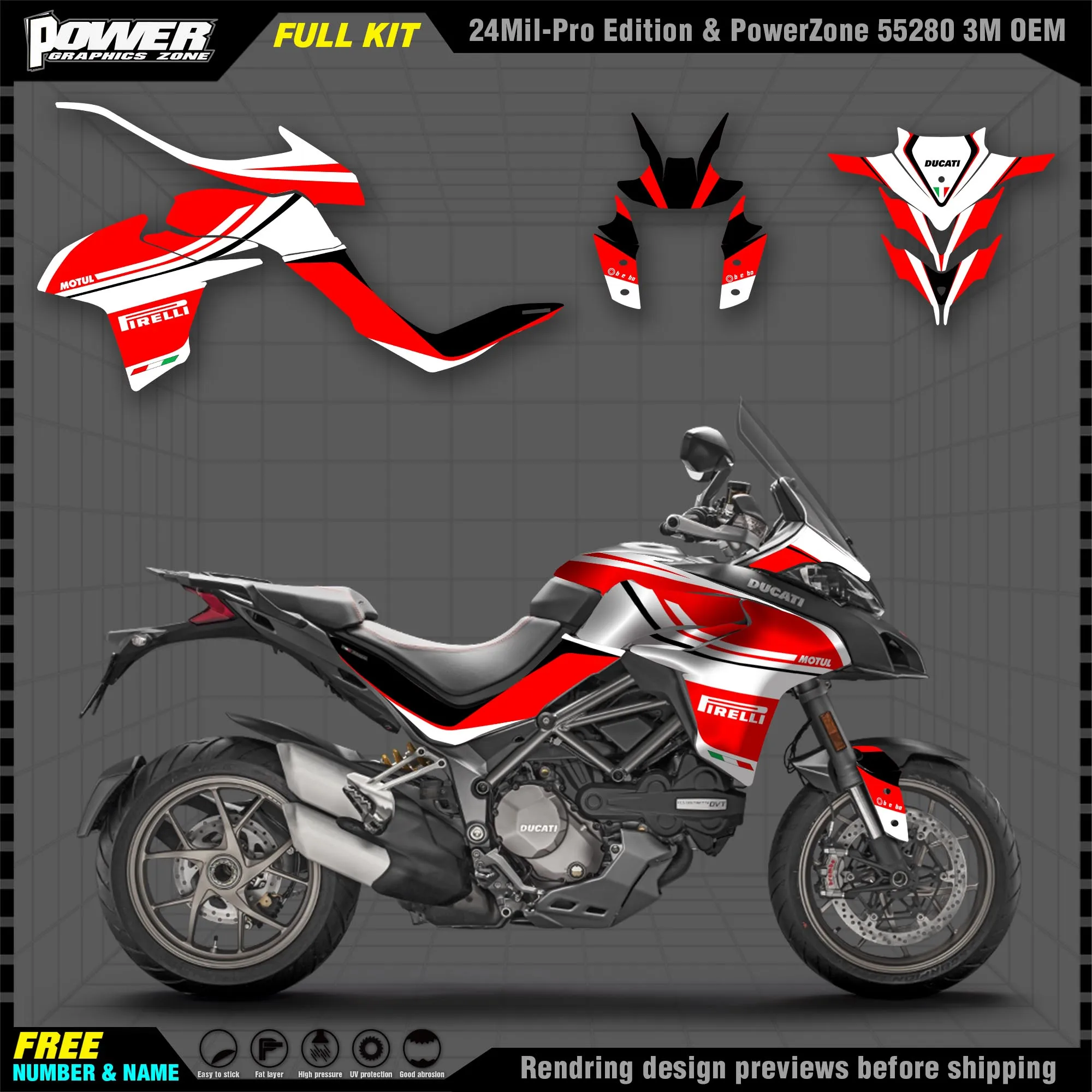 

PowerZone Custom Team Graphics Backgrounds Decals 3M Stickers Kit For DUCATI 2018 Multistrada 1260 motorcycle 002