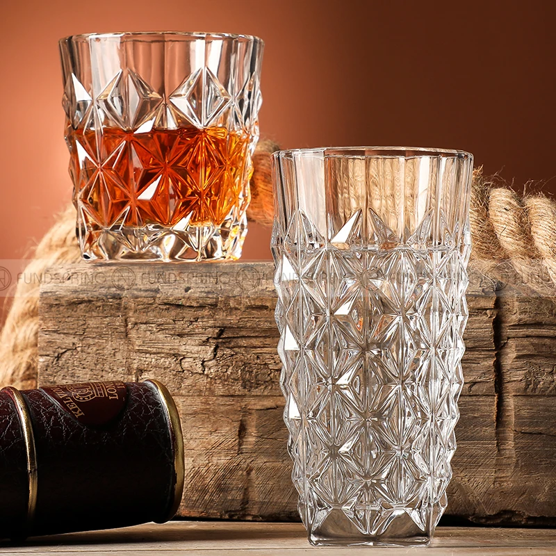 

Glass Cup Wine Glass Set Crystal Glass Diamond Pattern Drink Cup Set Whisky Glass Cup With Cup Rack Beer Glass Drinkare Set
