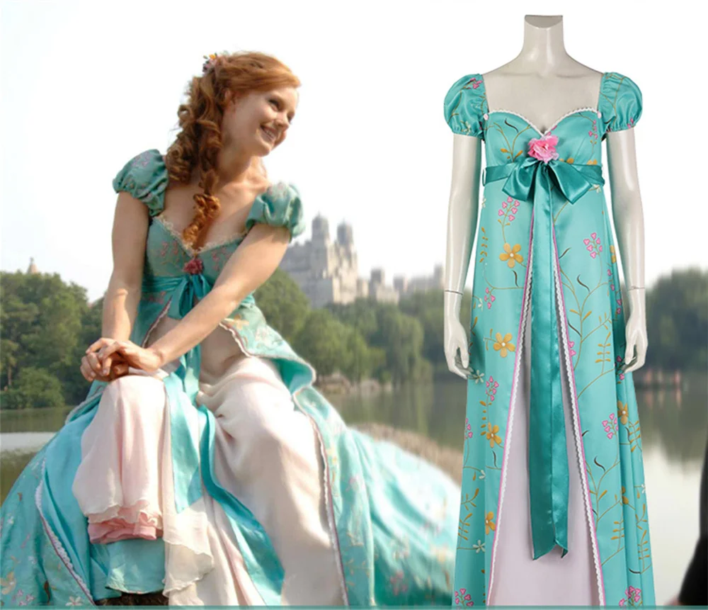 

Костюм принцессы Жизель для косплея, элегантная женская одежда, зеленое платье с бантом, карнавальное платье на Хэллоуин