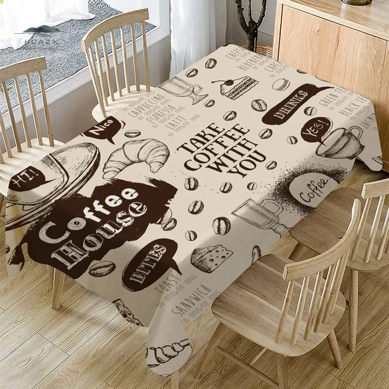 

Retro Coffee Tablecloth Rectangular Waterproof Kitchen Table Cover Waterproof Easy for Clean Modern Home Living Room Decoration