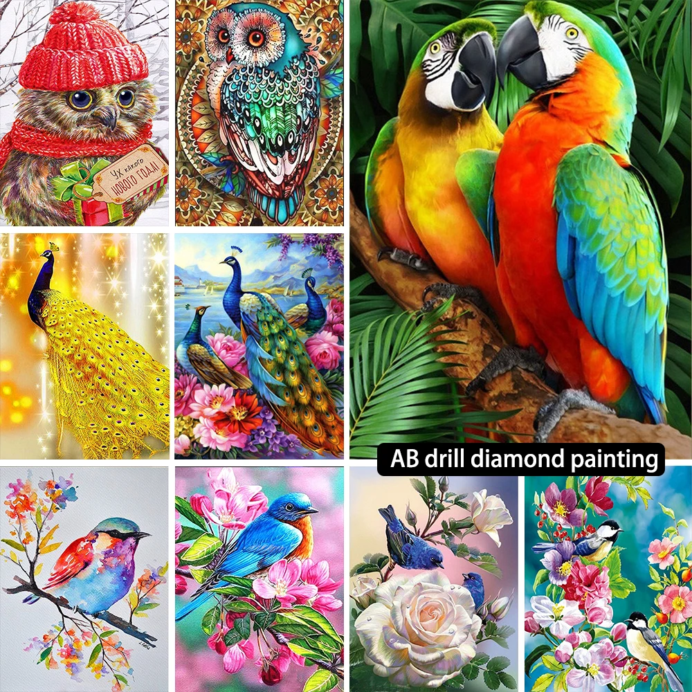 

Full AB Round Drill DIY 5D Diamond Painting Owl Peacock Parrot Mosaic Diamond Embroidery Bird Picture Cross Stitch Home Decor