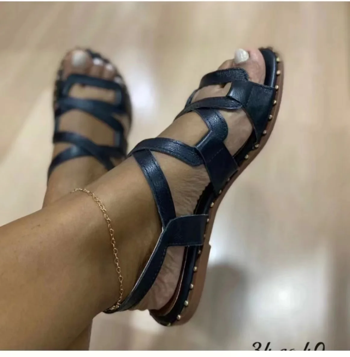 

Woman Summer Gladiator Thong Sandals 2022 Women Sandals Ankle Strap Flats Ladies Casual Beach Shoes Plus Size Sandalias De Mujer