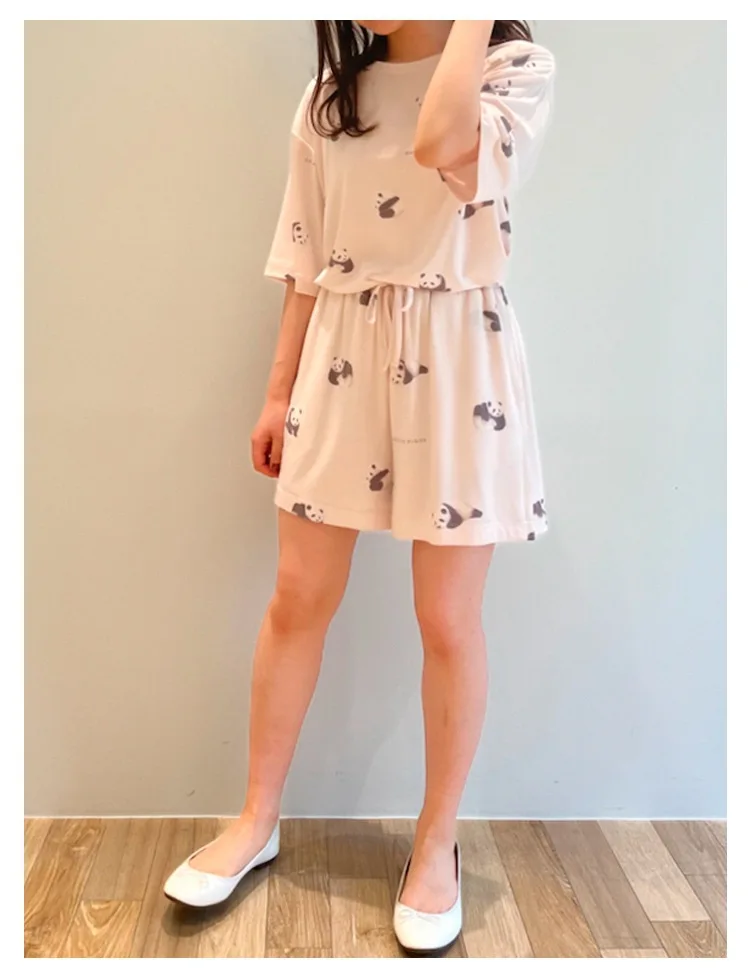 Ladies Room Wear Homewear Gelato Pique Women Pajamas Set Nightgown Panda Nightwears Sleepwear Summer Polyester Viscose Spandex