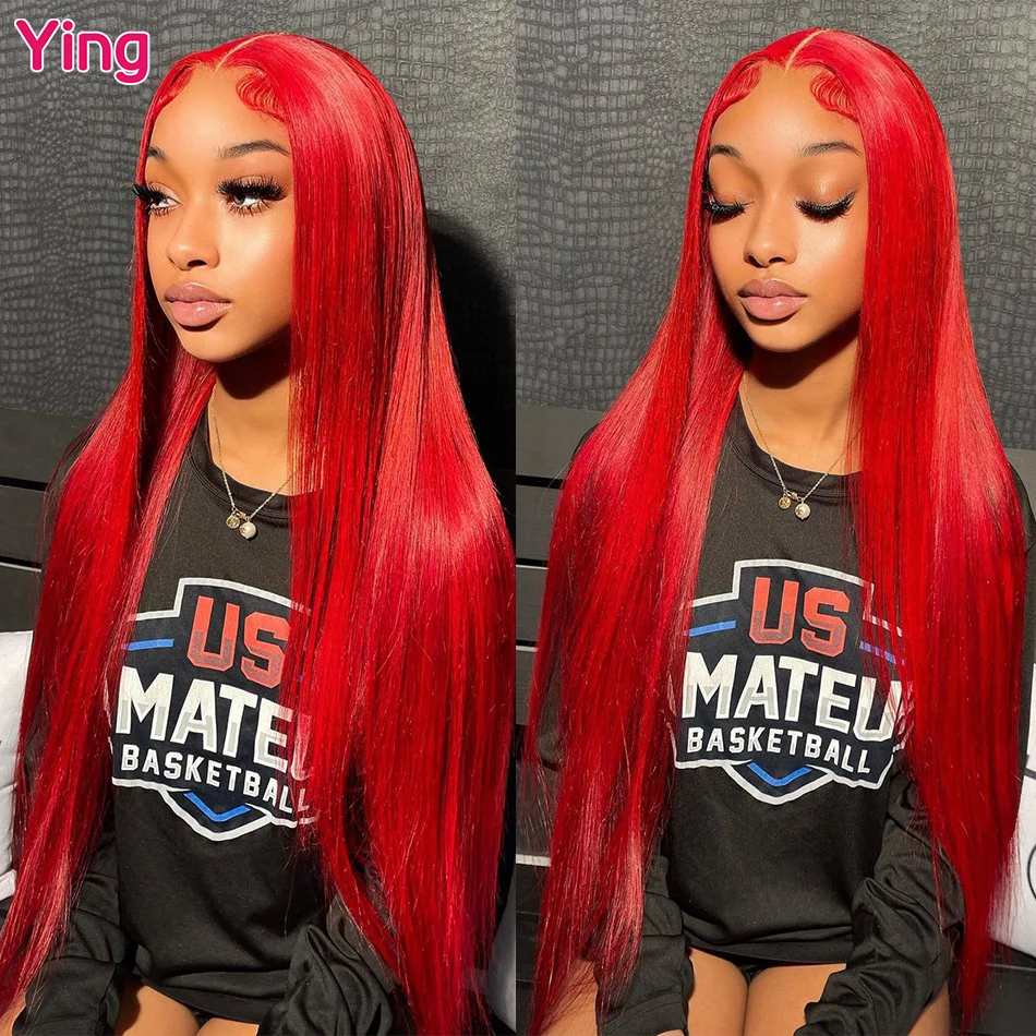 Ying Hair Peruvian 200% Bone Straigh Hot Red 12A 13x4 Lace Front Wig 13x6 Lace Front Wig PrePlucked 5x5 Transparent Lace Wig