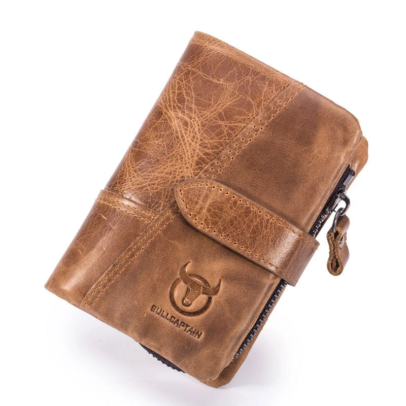 Men's Wallet Made Genuine Cowhide  Leather Wax Oil Skin Short Male Card Holder Zipper Around Money Coin Purse