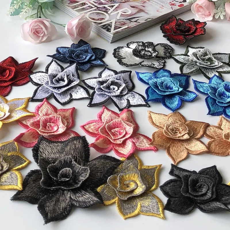 

3D Embroidered Patches Flowers Pattern Sew-On Size 8CM DIY Appliques Quilt For Patchwork Decorative Accessories Of Gown Handwork