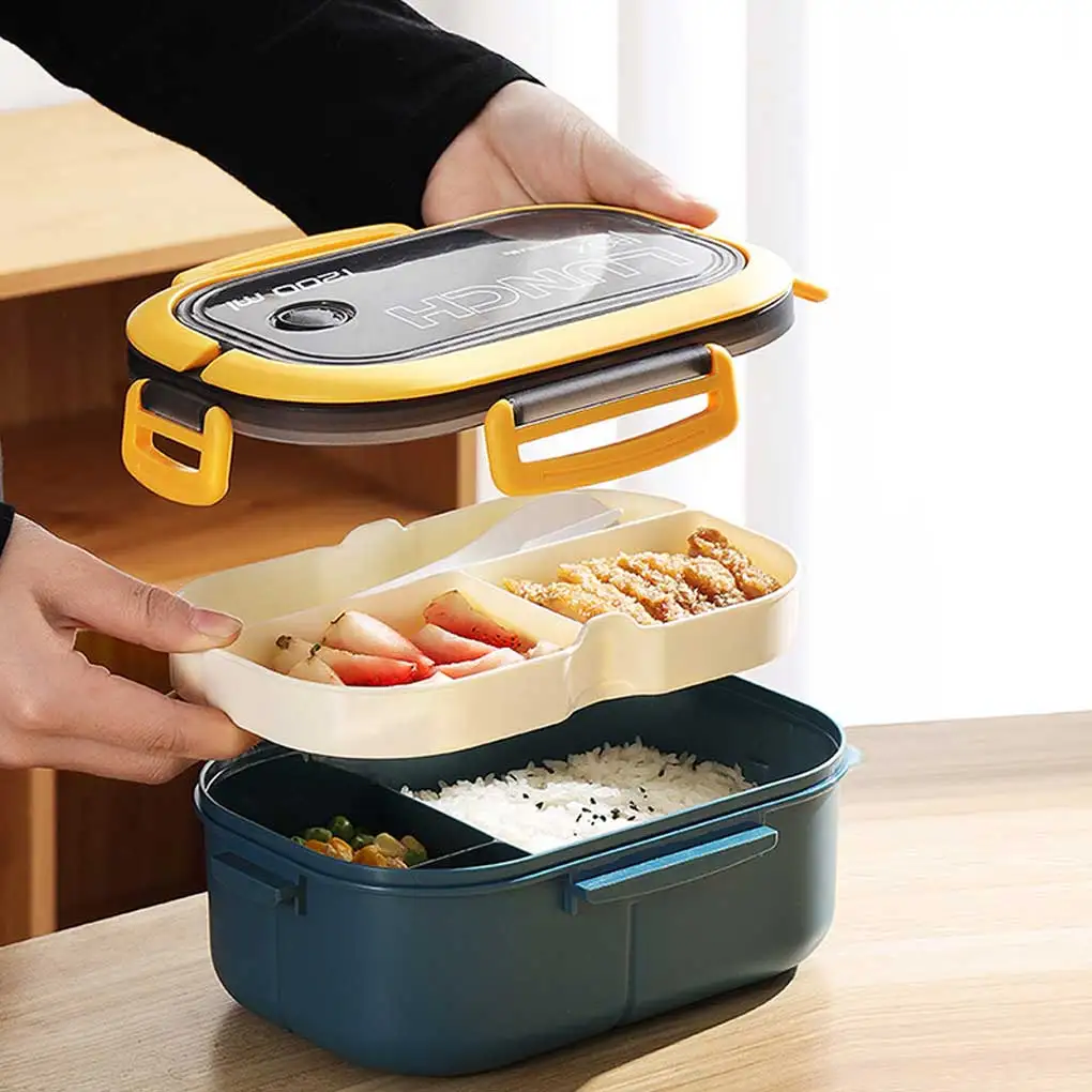 

1200ML 2 Layers Grids Lunch Box Student Office Worker Microwave Hermetic Bento Box Outdoor Travel Picnic Fruit Food Container