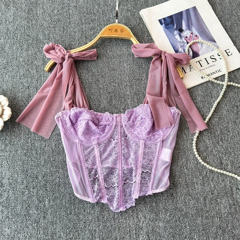 Женский сетчатый бандажный топ в стиле ретро