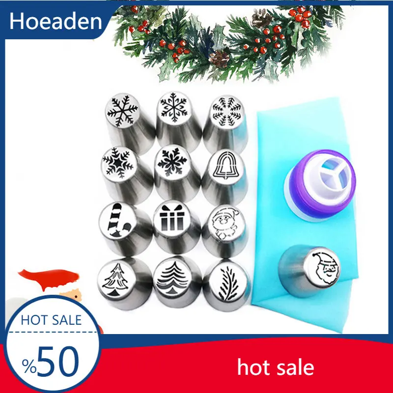 

15pcs/set Stainless Steel Russian Nozzles Pastry Tip Cake Icing Piping Nozzle Decor Tools Fondant Sugar Craft Christmas Nozzles