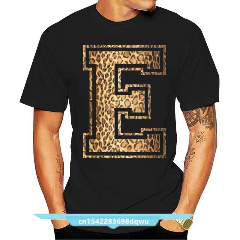 

E Leopard T Shirt Printed Graphic Name Lettering Text Mens Womens Kids