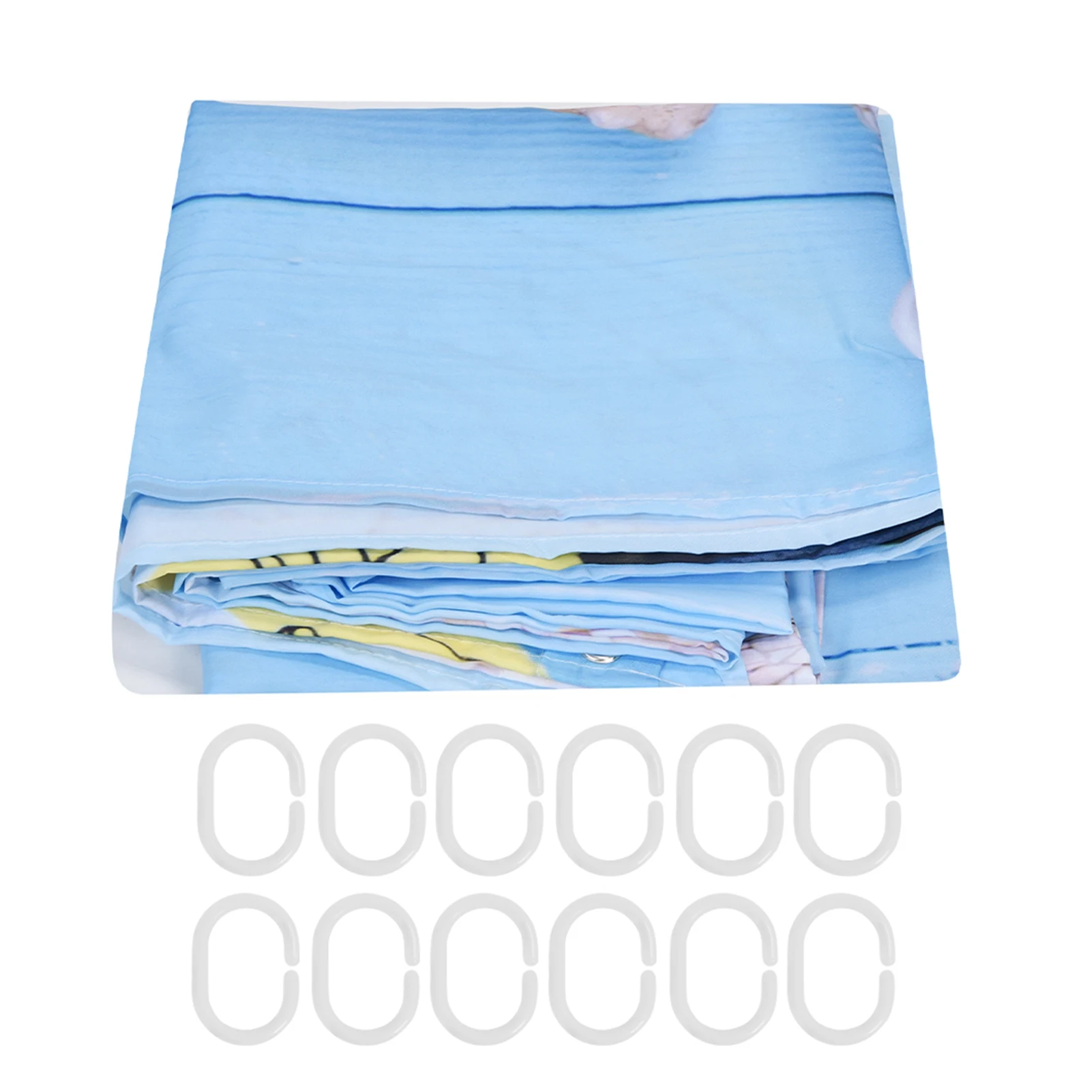 

Waterproof Shower Curtai Elastic Wrinkle‑proof Shower Curtain Beach Pattern Colorful with Hooks for Family Bathroom Decoration