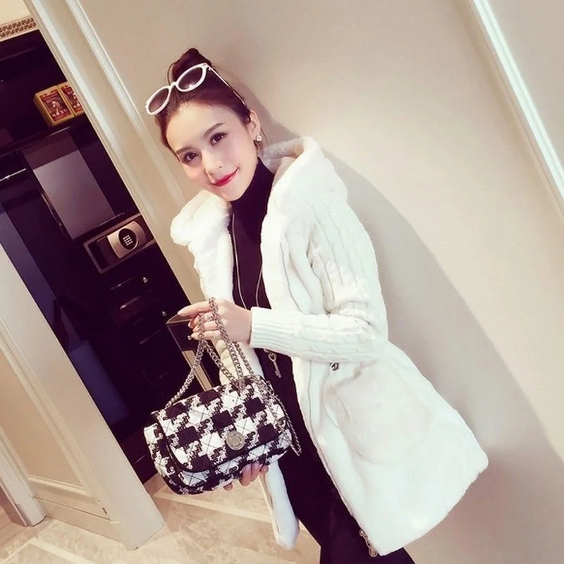 2024 осенне-зимняя одежда новое классическое корейское вязаное плюшевое пальто с