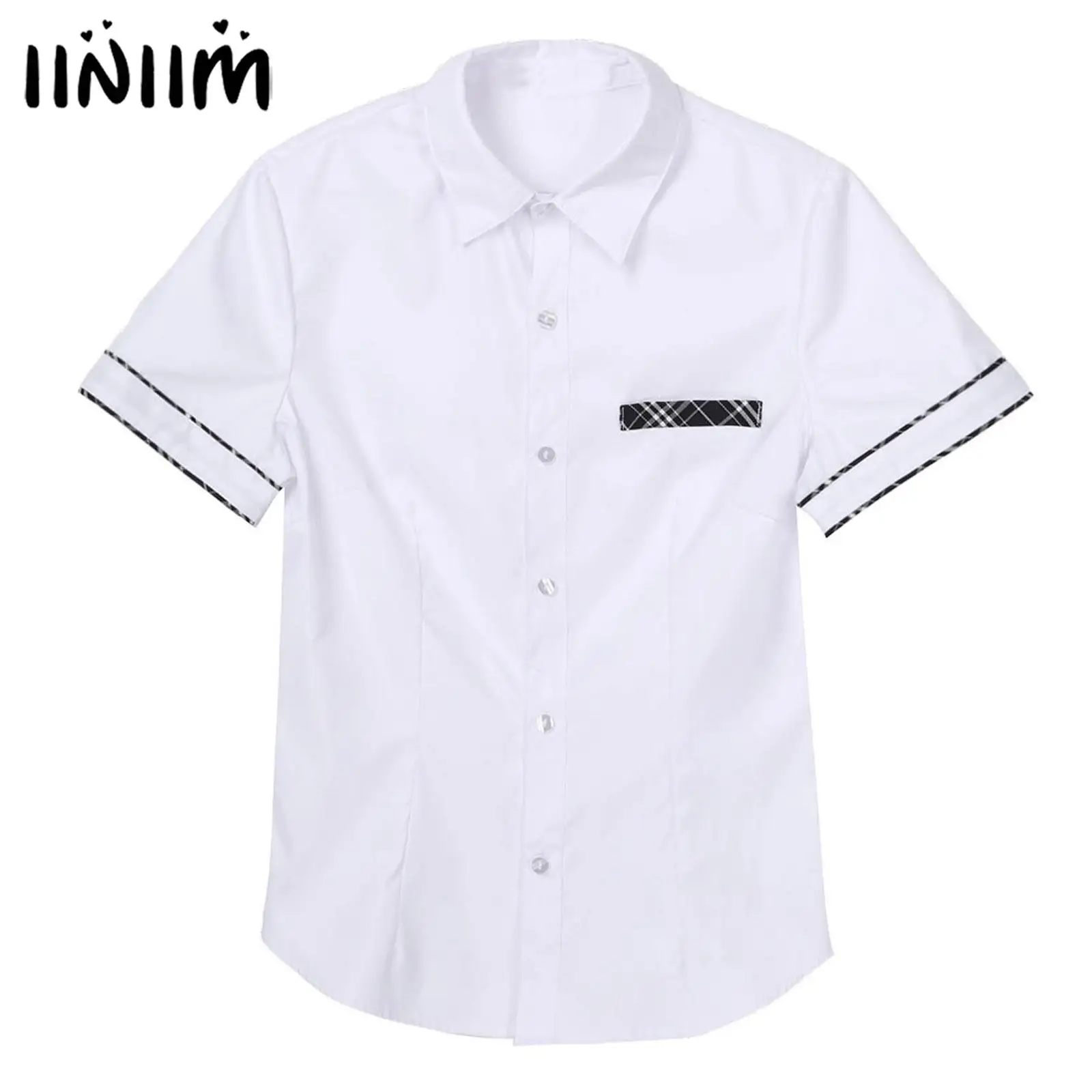 

Womens Schoolgirls Cosplay Costume Japanese Girl Student Uniform Tops Turn-down Collar Short Sleeve Button Down Shirt Tops