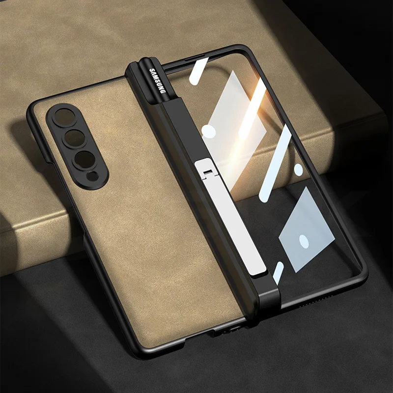

GKK Case For Samsung Galaxy Z Fold 4 5G Case Magnetic Hinge Matte Leather Outer Glass Protector Hard Cover For Galaxy Z Fold4