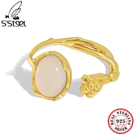 ssteel pure silver 925 open agate ring gifts for women bohemia flower design boho stylr matching joias ouro 18k fine jewelry